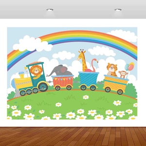 Rainbow Animals Nursery Kids Play Zoo Train Rides Park 3D  Vinyl Sticker Poster Decal Mural Removable s97