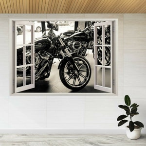 Motorcycle Bike Showroom Harley 3d Window View Wall Sticker Poster Decal A164