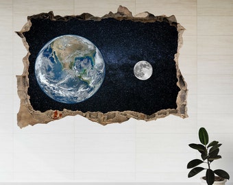 Planetas estrelas galáxias espaço 3d esmagado vista adesivo de parede cartaz decalque a858