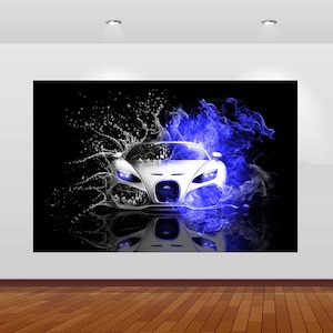 Super Sports Car Racing Black BLue 3D  Vinyl Poster Decal Removable Adhesive Bedroom 1025 Art Kids Mural