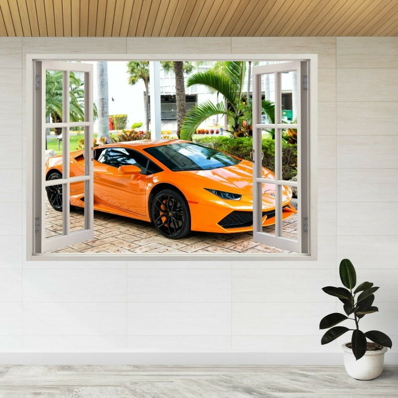 Supercar Lamborghini Aventador 3d Window View Wall Sticker Poster Decal A635 image 2