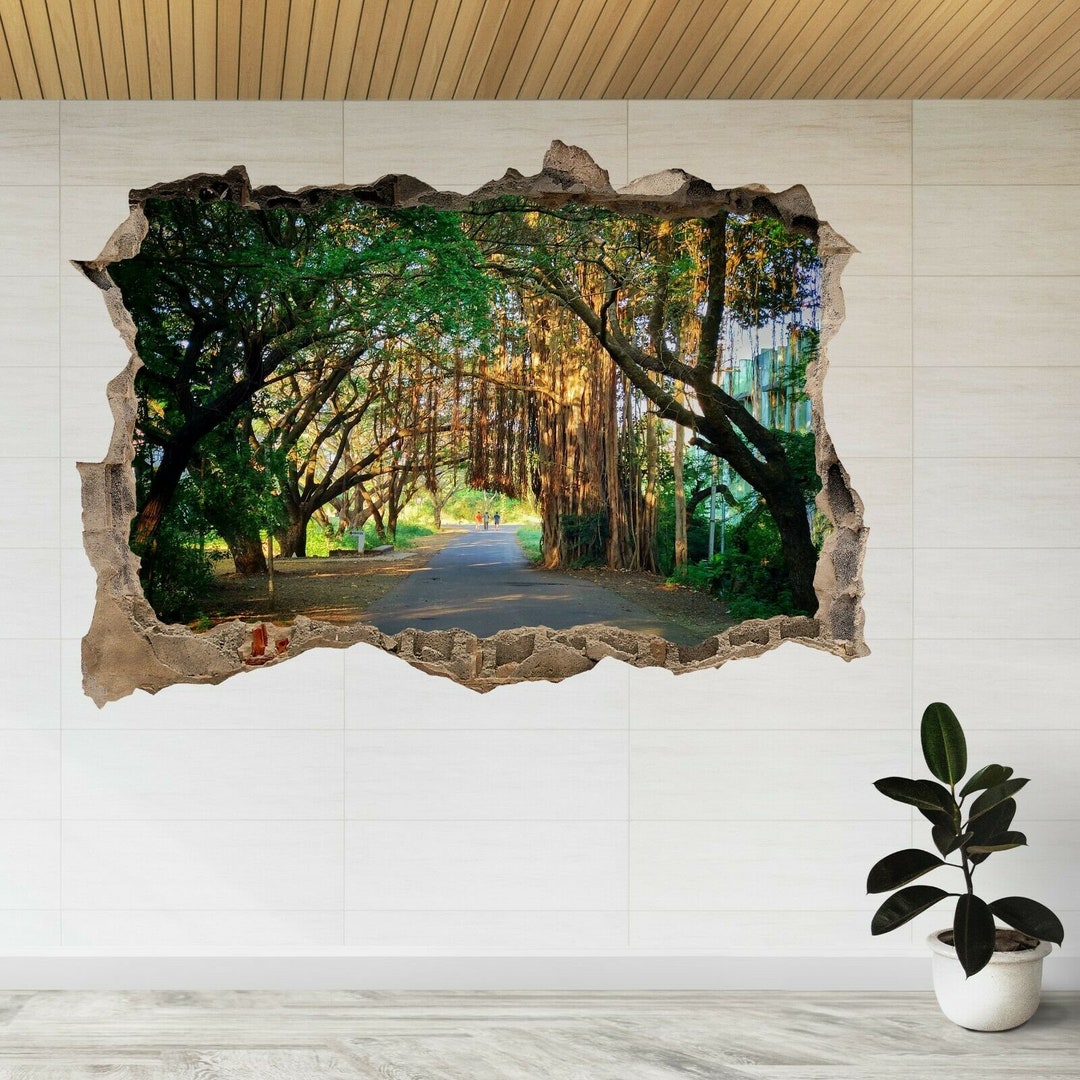Banyan Trees Forming A Tunnel 3d Smashed View Wall Sticker Poster Decal ...