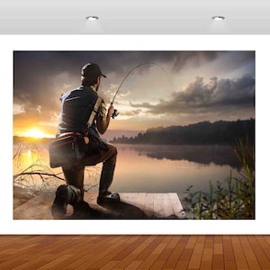 Fisherman Fishing River Lake Extreme  3D  Vinyl Sticker Poster Decal Mural Removable  s107