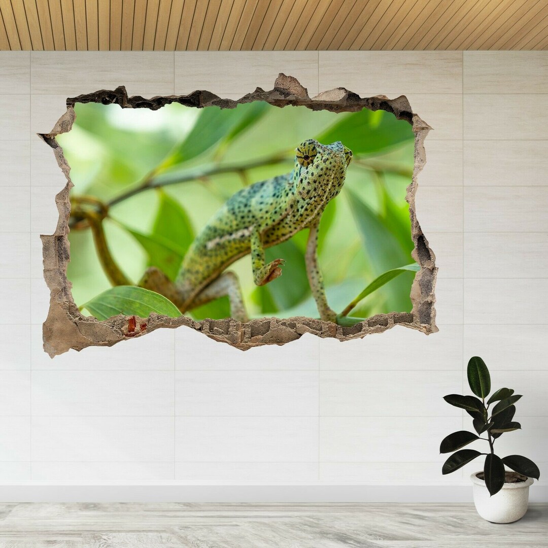 Chameleon Reptile Trees Island 3d Smashed View Wall Sticker Poster ...