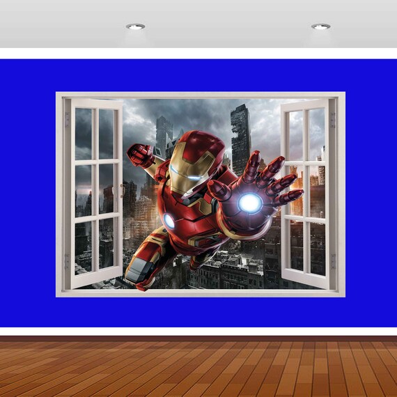 Marvel Avengers Hulk Iron Man 3d Smashed Wall View Sticker Poster