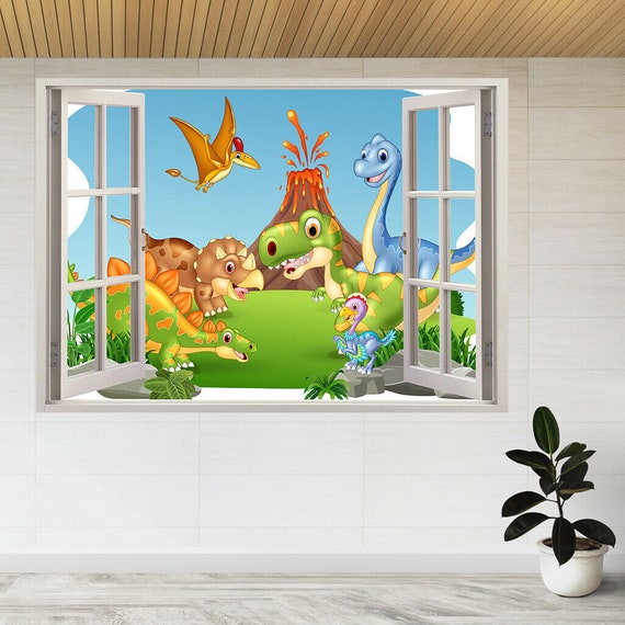Dibujos animados Dinosaurios felices en la jungla 3d Ventana - Etsy España Dibujos animados Dinosaurios felices en la jungla 3d Ventana - Etsy España