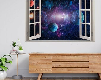 Planetas estrelas galáxias espaço 3d janela vista adesivo de parede decalque a62