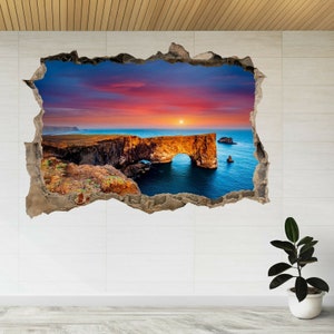 Sonnenuntergang Atlantik Küste Felsen 3d Smashed View Wandtattoo Poster Aufkleber A564