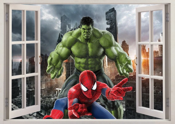 Marvel Avengers Hulk Iron Man 3d Smashed Wall View Sticker Poster