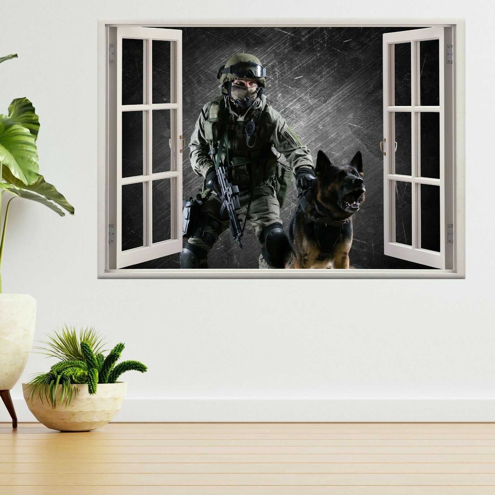 Aufkleber Lustig militärische Mann mit einem Hund 