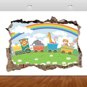 Rainbow Animals Nursery Kids Play Zoo Train Rides Park 3D  Vinyl Sticker Poster Decal Mural Removable s99