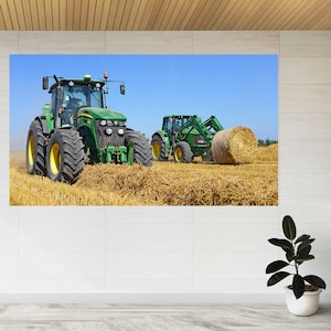 Tractor Harvesting Straw In Field 3d View Wall Sticker Poster Decal A859
