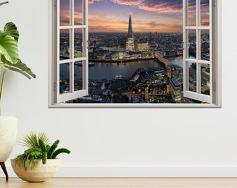 Tower Bridge Shard Skyline Londen 3d Window View Muur Sticker Poster Decal A332