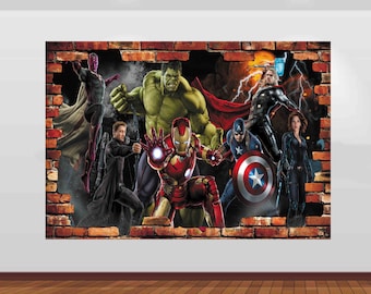 Superhero Wall Decal Sticker Mural Poster Print Art Spiderman Iron Man Hulk Captain America  z-19