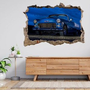 Tesla Auto Vorn auf einem Strand 3d Smashed View Wandtattoo Poster