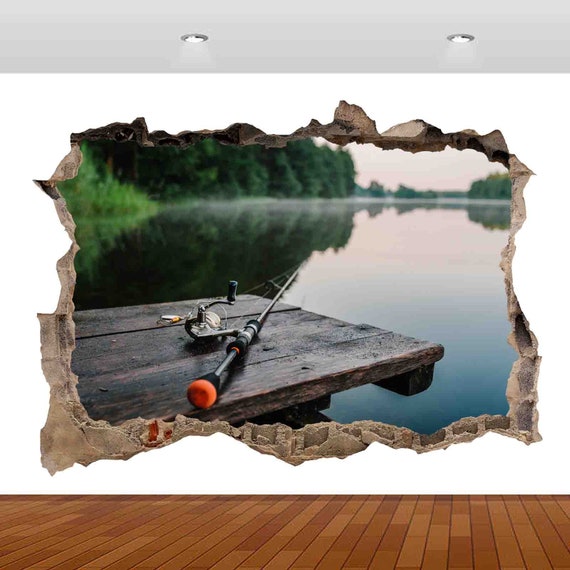 ZOYLLA Fisherman Fishing River Lake Extreme 3D Decal Wall Sticker