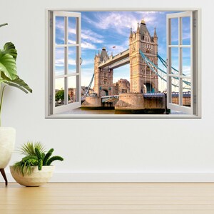 London Tower Bridge Thames River 3d Window View Wall Sticker Poster Decal A407