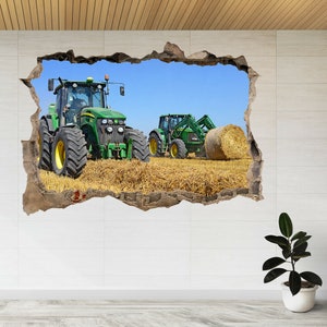 Tractor Harvesting Straw In Field 3d Smashed View Wall Sticker Poster Decal A861