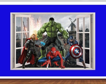 Superhéroe Pared Calcomanía Pegatina Mural Póster Imprimir Arte Spiderman Iron Man Hulk Capitán América z-641
