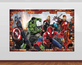Superhero Wall Decal Sticker Mural Poster Print Art Spiderman Iron Man Hulk Captain America Z- 20