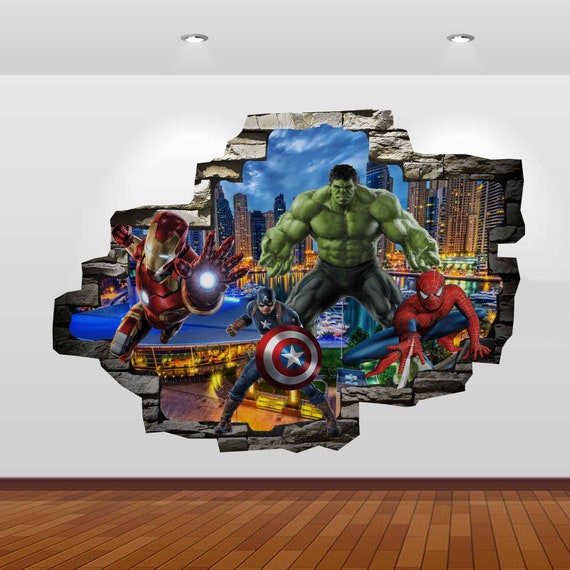 Marvel Superheroes Avengers Wall Decal Spider-man Captain America Iron Man  Hulk