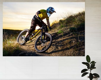 Cyclist Riding the Mountain Hills 3d View Wall Sticker Poster Decal A874