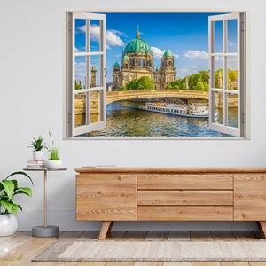 Berlin Cathedral Boat River Dome 3d Window View Wall Sticker Poster Decal A602