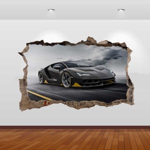 Super Sports Car Racing Black Blue 3D  Vinyl Poster Decal Removable Adhesive Bedroom z133 Art Kids Mural