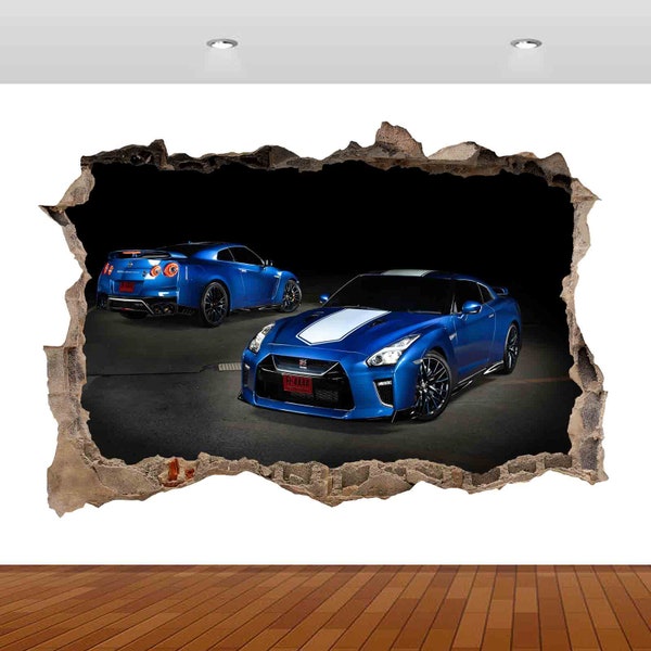 Super Sports Car Racing Blue Skyline GTR 3D  Vinyl Poster Decal Removable Adhesive Bedroom s18 Art Kids Mural