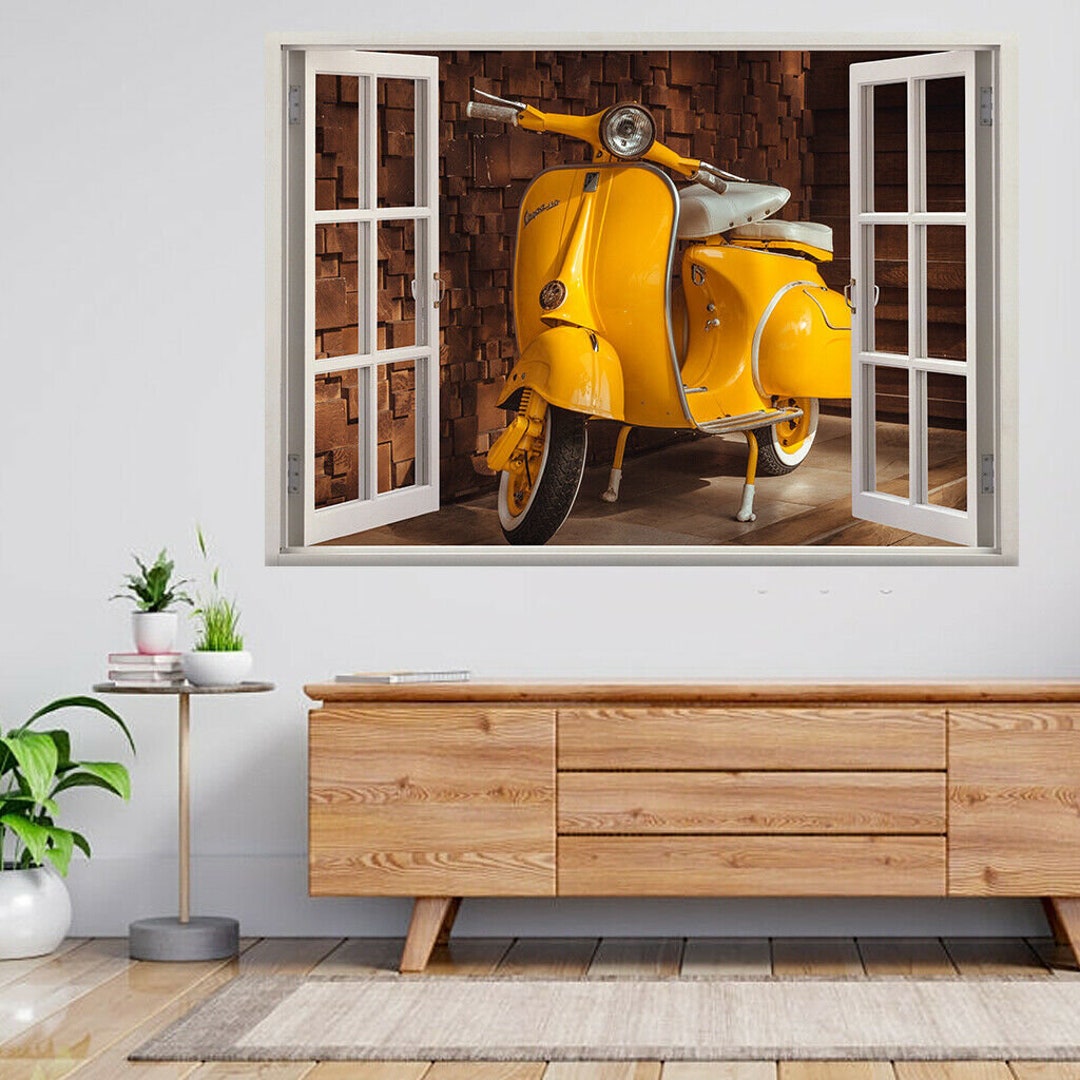 Amarillo Vespa Parking Pared de madera 3d Ventana Ver pegatina de pared  Póster Calcomanía A86 - Etsy México, image size:1080x1080