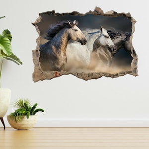 Horses Run Gallop In Desert Dust 3d Smashed View Wall Sticker Poster Decal A609