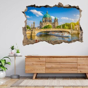 Berlin Cathedral Boat River Dome 3d Smashed View Wall Sticker Poster Decal A603