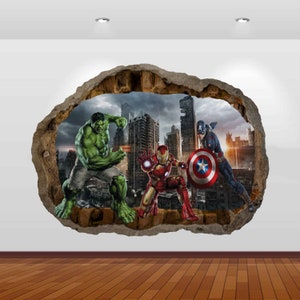 Superhero Wall Decal Sticker Mural Poster Print Art Spiderman Iron Man Hulk Captain America  z-630