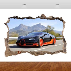 Super Sports Car Racing Black Orange  3D  Vinyl Poster Decal Removable Adhesive Bedroom s11 Art Kids Mural