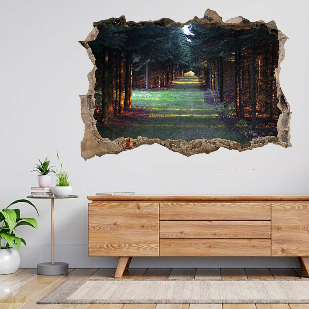 Nature Morning Walk Trees Forest 3d Smashed View Wall Sticker Poster ...