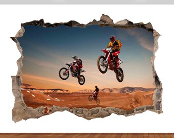 Motocross Dirt Sports Bike Stunts Racing 3D  Vinyl Poster Decal Removable Adhesive Bedroom s24