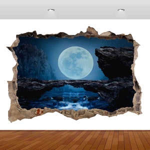 Nature Waterfall Fantasy Moon Lake Night Mountain 3D Vinyl Sticker Poster Decal Mural Removable S203