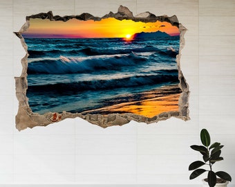 Autocollant Mural Tulup 85x205 Cm - Coucher De Soleil à La Plage - Décor Moderne Pour Porte Ou Mur
