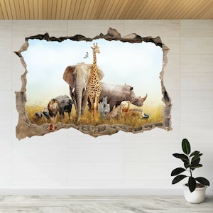 AfricanSafari Animal Jungle Nature 3d Smashed View Wall Sticker Poster Decal A21