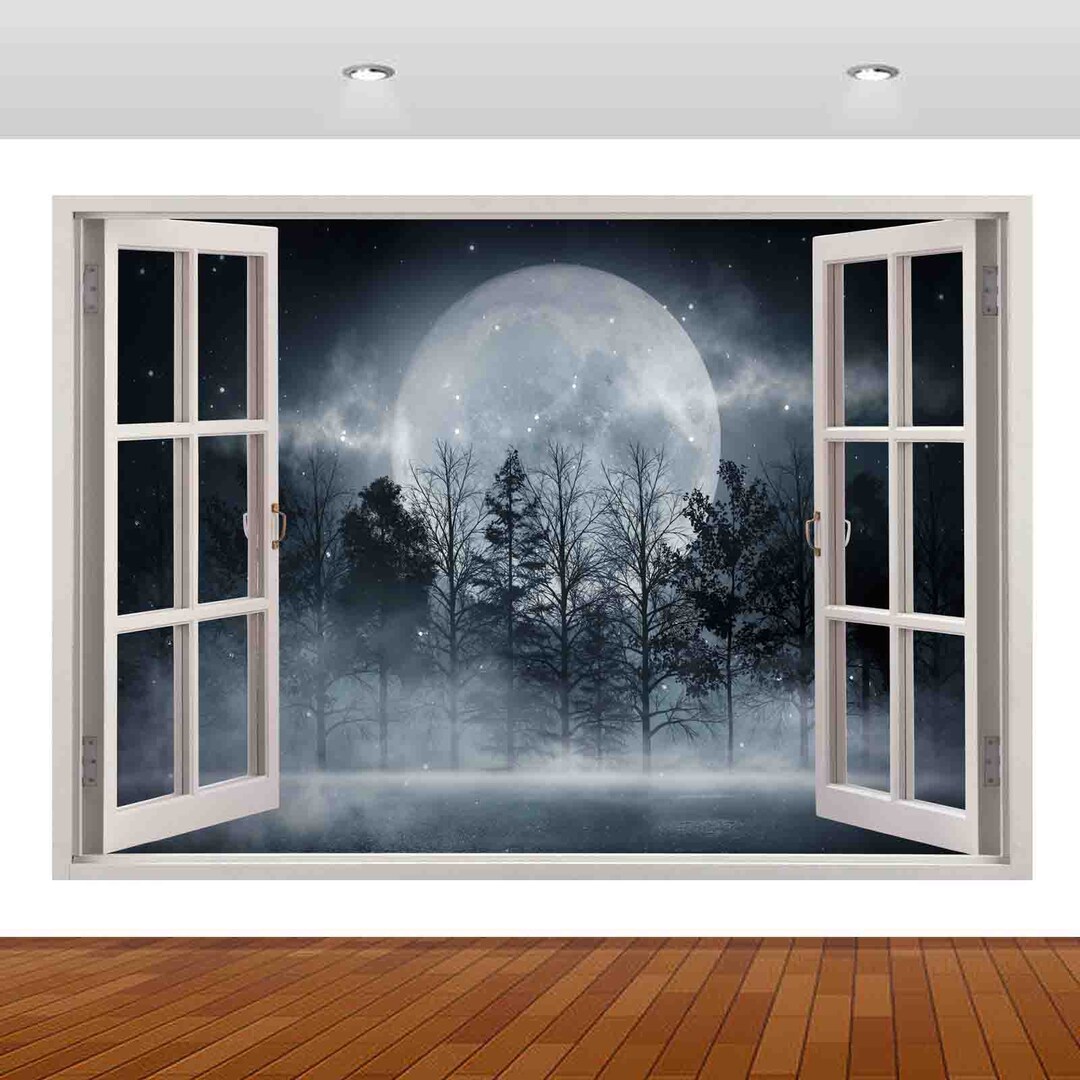 Nature Dark Forest Moon Night Smoke 3D Vinyl Sticker Poster Decal Mural ...