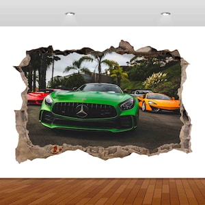 Super Sports Car Racing High Performance 3D  Vinyl Poster Decal Removable Adhesive Bedroom s16 Art Kids Mural