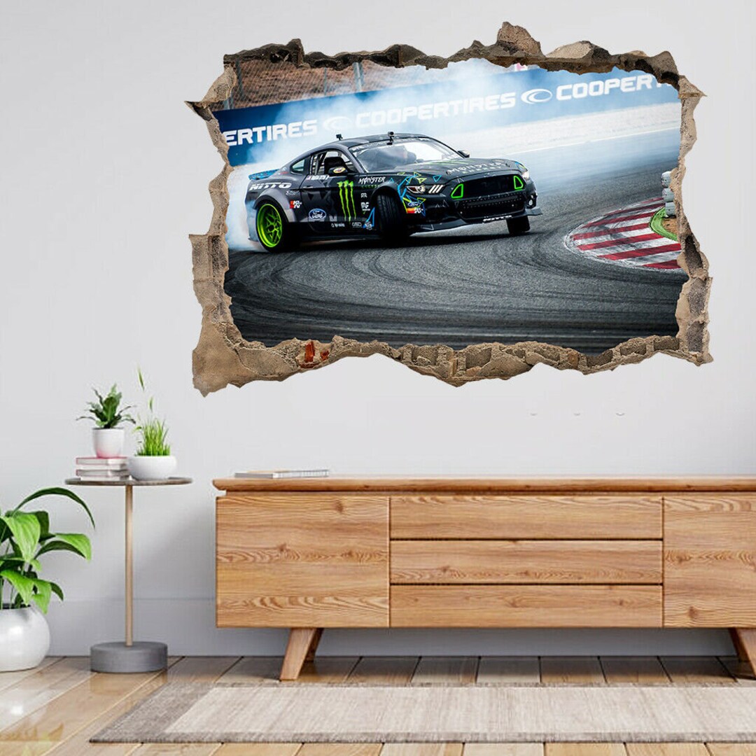 Super Track Car Racing Barcelona 3d Smashed View Wall Sticker Poster ...