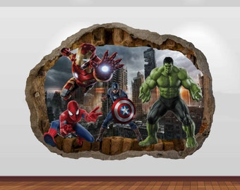 Superhéroe Pared Calcomanía Pegatina Mural Póster Imprimir Arte Spiderman Iron Man Hulk Capitán América z-639