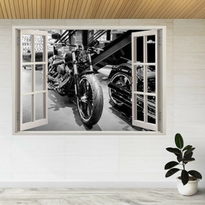 Motorcycle Bike Showroom Harley 3d Window View Wall Sticker Poster Decal A173