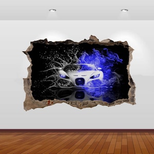 Super Sports Car Racing Black BLue 3D  Vinyl Poster Decal Removable Adhesive Bedroom 1018 Art Kids Mural