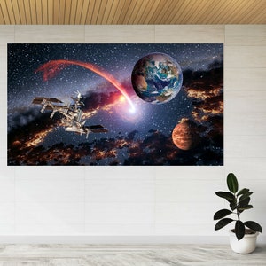 Space Shuttle Ship Satellite 3d View Wall Sticker Poster Decal A751