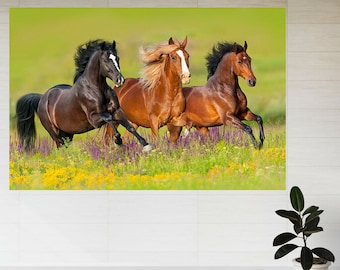 Caballos corren galope Flor Animal 3d Ver pegatina de pared Póster Calcomanía A805