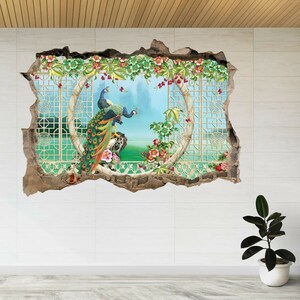 2 Peacock Floral Amazing 3d Smashed View Wall Sticker Poster Decal A354