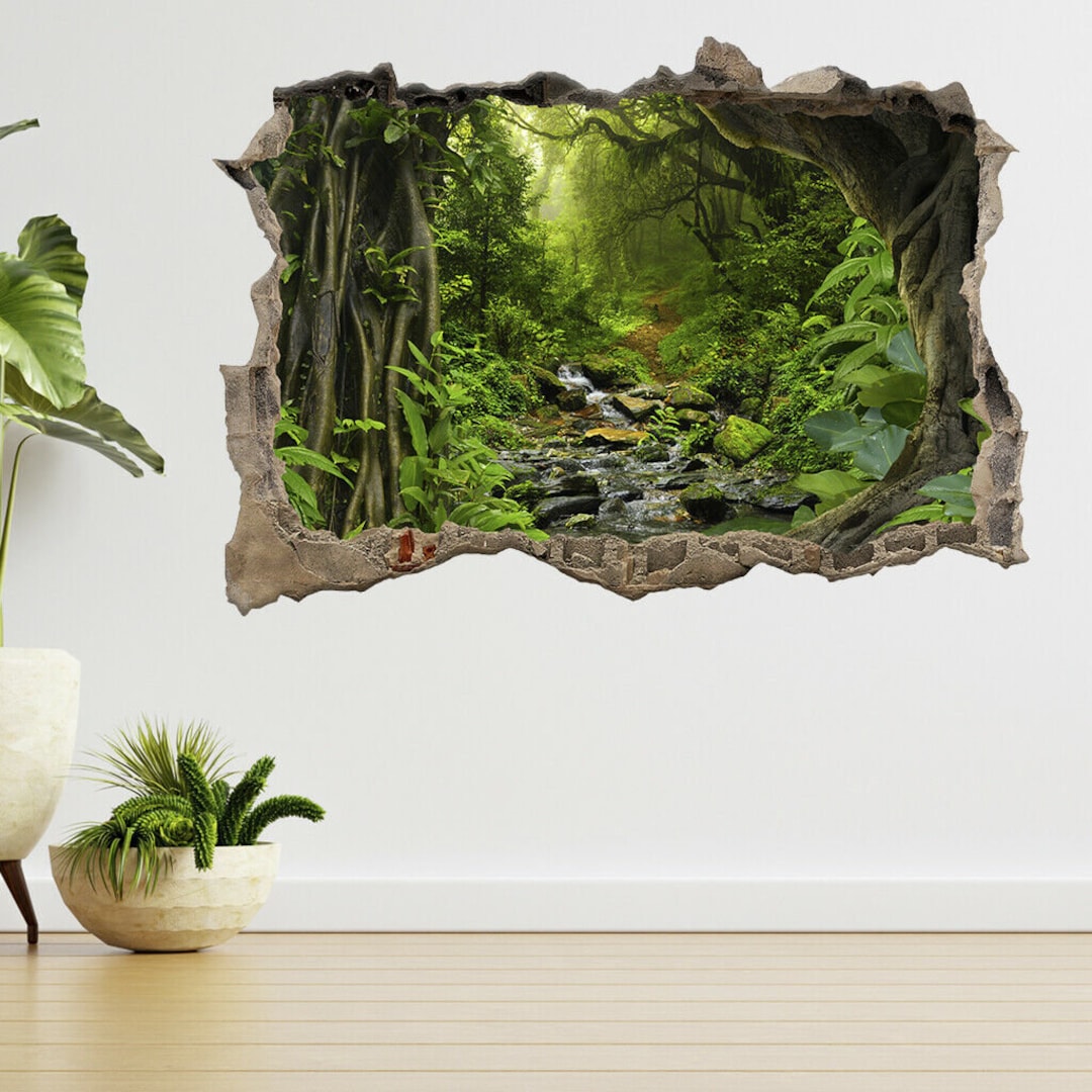 Tropical Jungle With River 3d Smashed View Wall Sticker Poster Decal ...