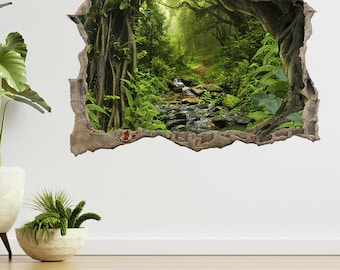 Tropical Jungle With River 3d Smashed View Wall Sticker Poster Decal A735